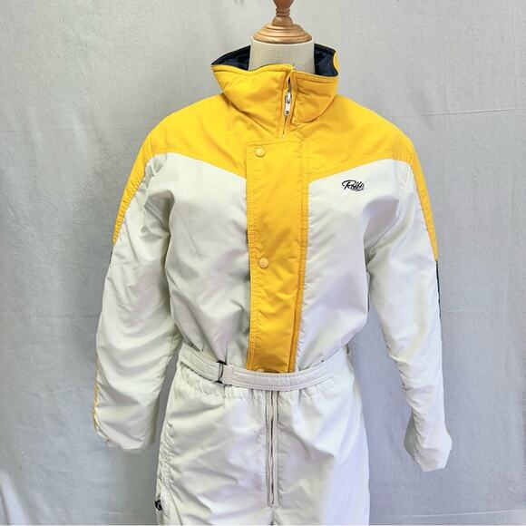 Roffe vintage white/yellow one piece belted snowmobile snow bib snowsuit size XL - Picture 14 of 16